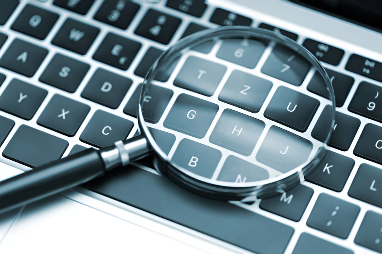 magnifying glass on a laptop keyboard